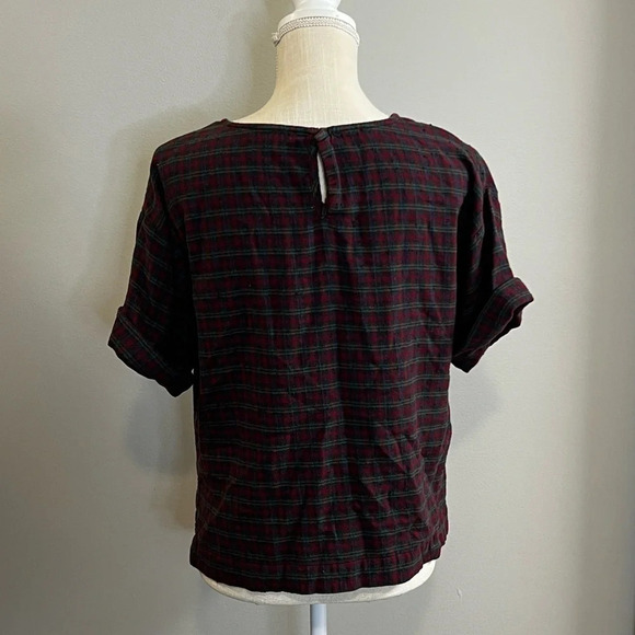 Women’s Madewell Boxy Crewneck Tee Top in fall Plaid.  Cuffed sleeves. Size S - Picture 5 of 7